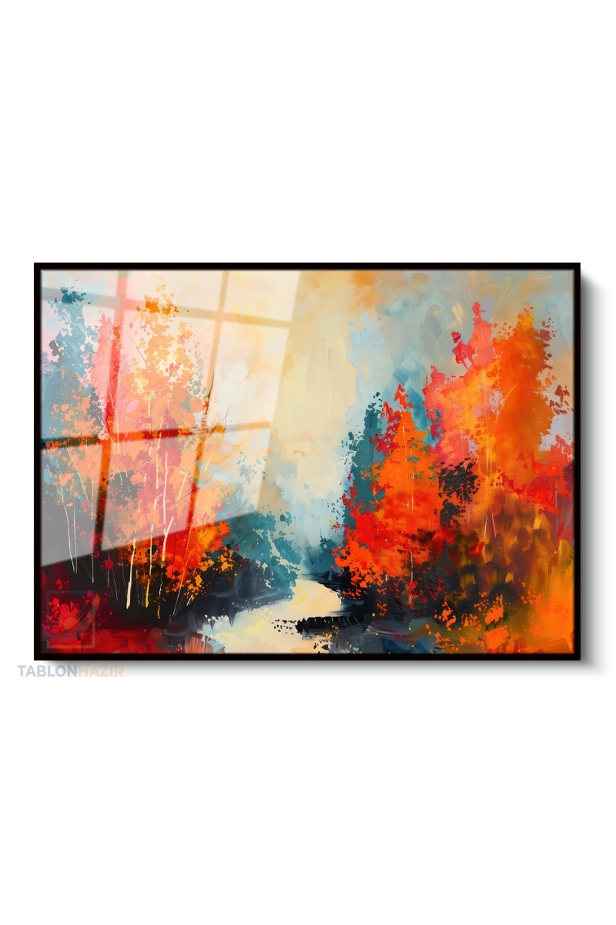 Çerçeveli Yatay Cam Tablo Salon Duvar Tablosu Yatay Cam Doganinrenkleri Ofis Tablosu