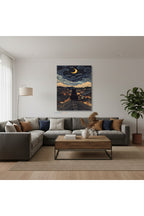 Dikey Kanvas Tablo Salon Duvar Tablosu Ay Ve Kedi Yeni Ev Hediyesi Ofis Tablosu