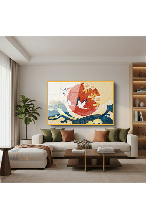 Çerçeveli Yatay Cam Tablo Salon Duvar Tablosu Yatay Cam Leylekgunessu Yeni Ev Hediyesi Ofis Tablosu