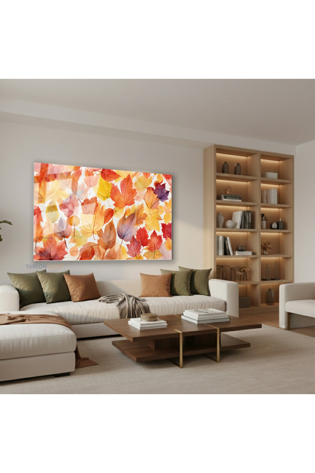 Yatay Cam Tablo Salon Duvar Tablosu Yatay Cam Sonbaharyapraklari Yeni Ev Hediyesi Ofis Tablosu