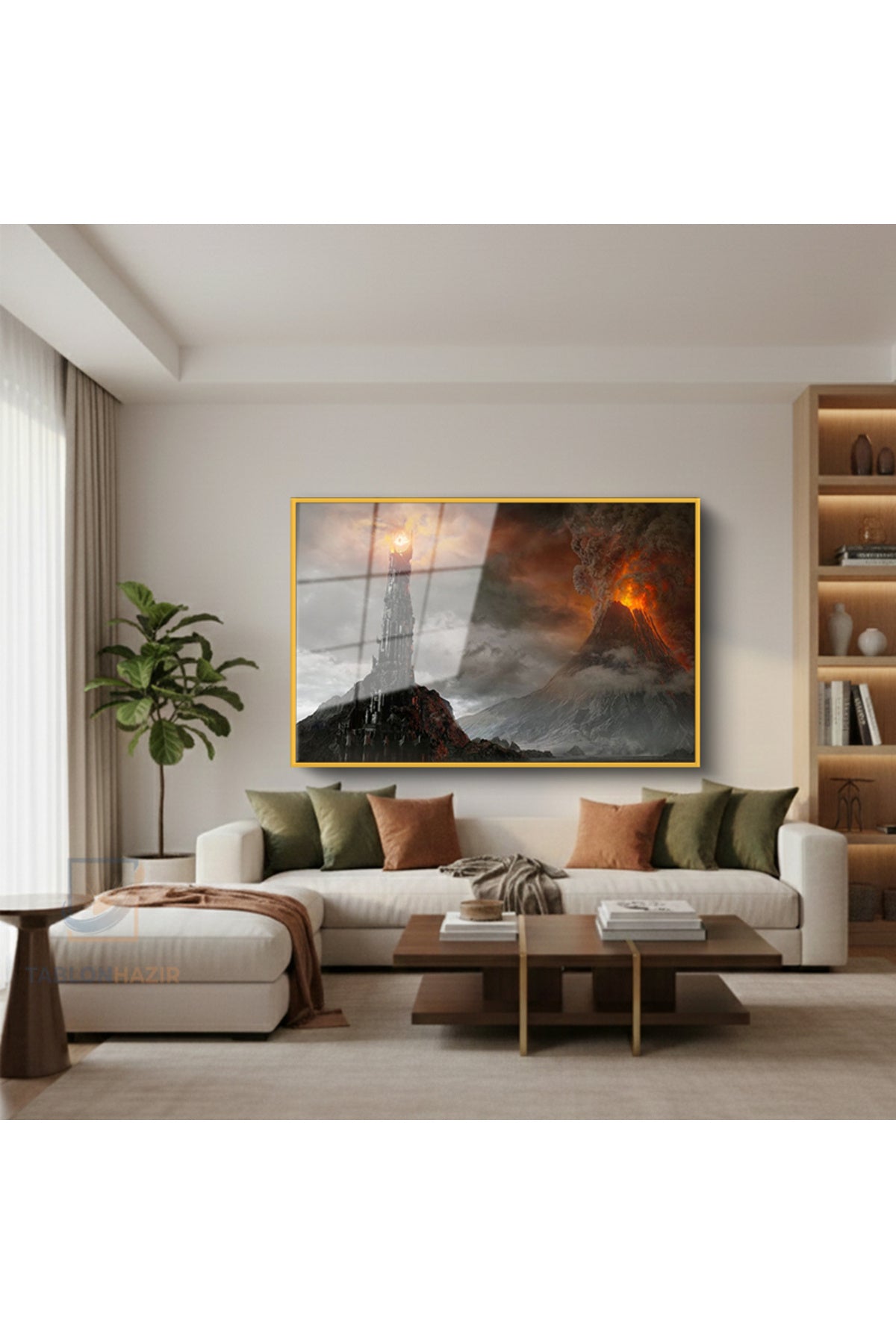 Çerçeveli Yatay Cam Tablo Salon Duvar Tablosu Yatay Cam Lotr Mordor Gercekci Ofis Tablosu