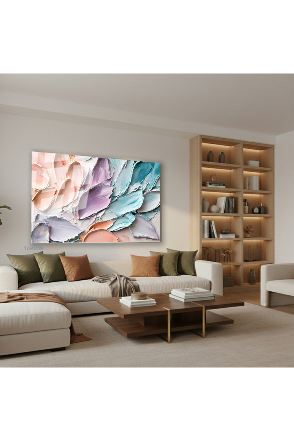 Yatay Cam Tablo Salon Duvar Tablosu Yatay Cam Boya Pastel Soyut Yeni Ev Hediyesi Ofis Tablosu