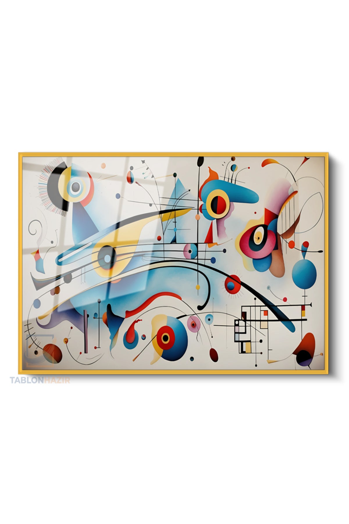 Çerçeveli Yatay Cam Tablo Salon Duvar Tablosu Yatay Cam Soyutgeometriksanat6 Ofis Tablosu