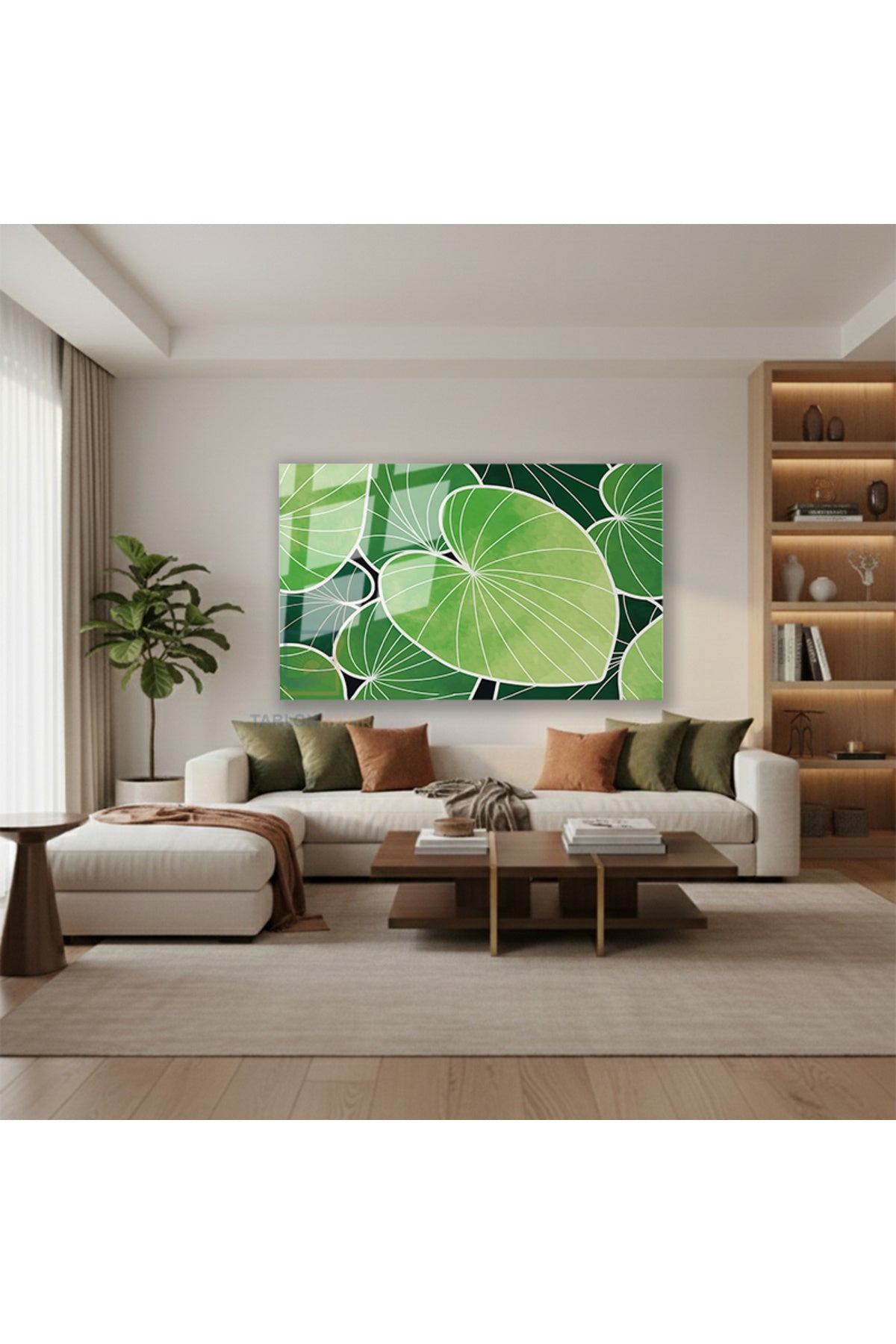 Yatay Cam Tablo Salon Duvar Tablosu Yatay Cam Yapraklar Yeni Ev Hediyesi Ofis Tablosu