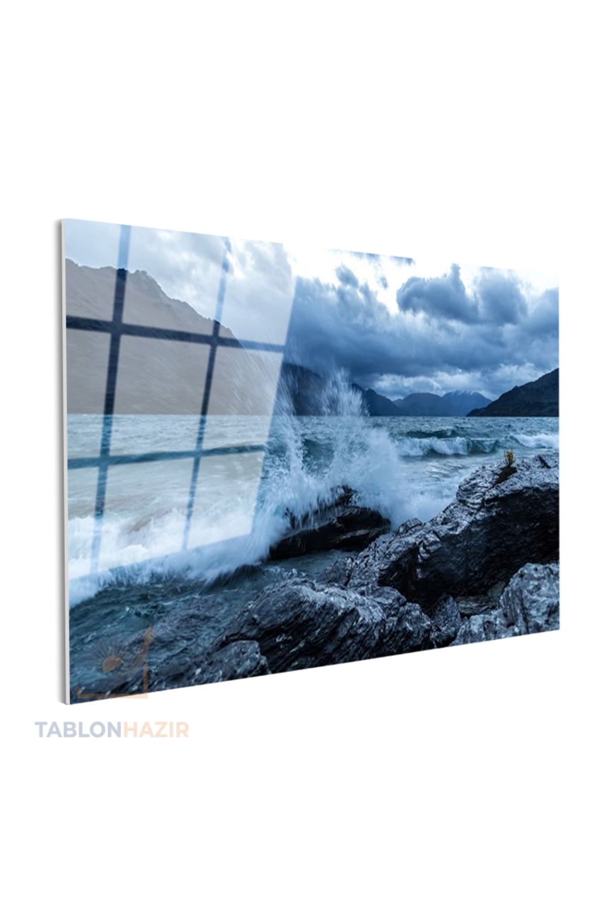 Yatay Cam Tablo Salon Duvar Tablosu Yatay Cam Dalga Ve Kaya Yeni Ev Hediyesi Ofis Tablosu
