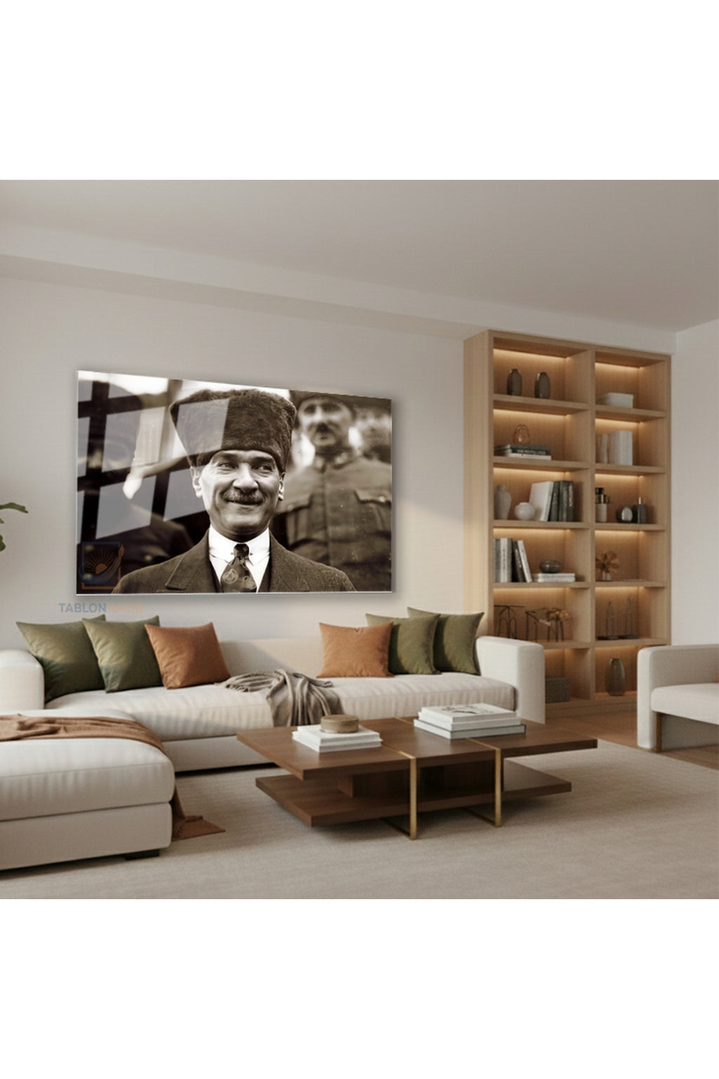 Yatay Cam Tablo Salon Duvar Tablosu Yatay Cam Gulen Ataturk Yeni Ev Hediyesi Ofis Tablosu