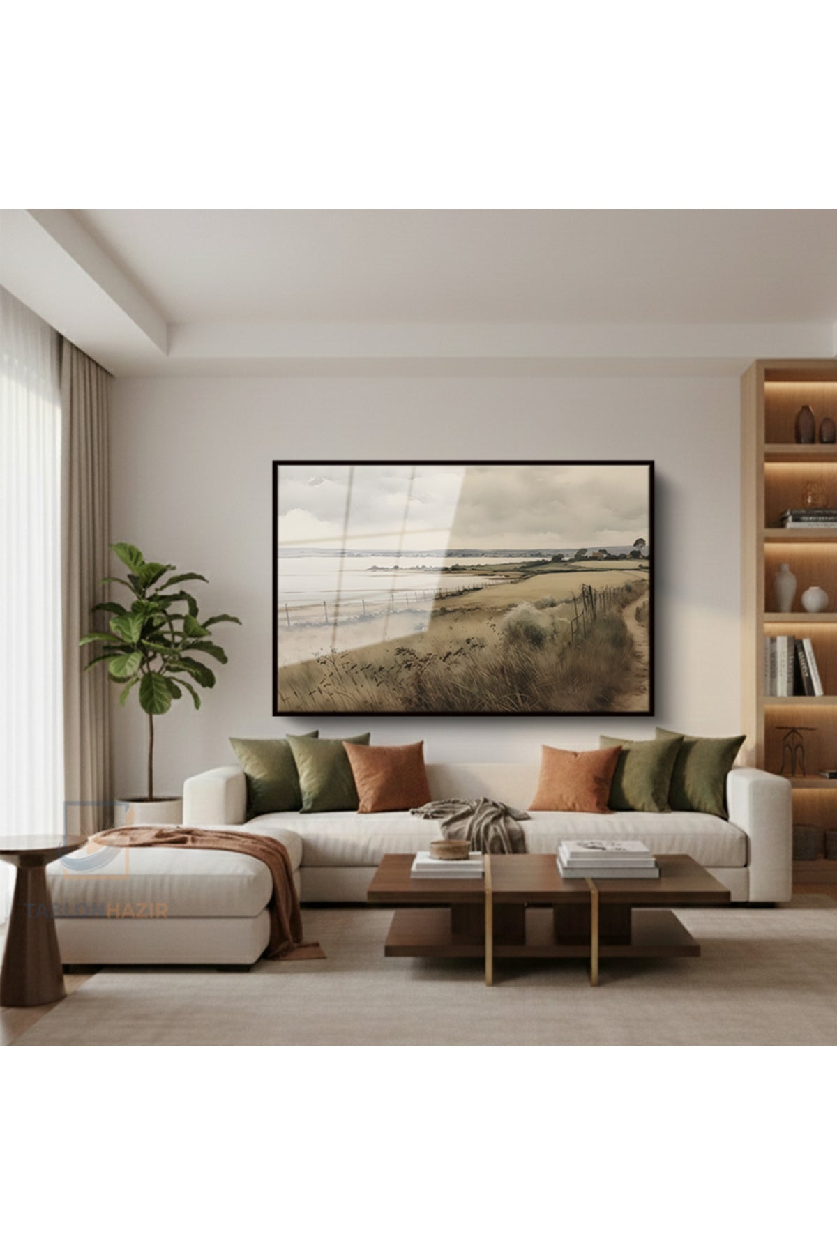 Çerçeveli Yatay Cam Tablo Salon Duvar Tablosu Yatay Cam Vintagekirmanzarasi3 Ofis Tablosu