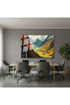 Yatay Cam Tablo Salon Duvar Tablosu Yatay Cam Selale Yaninda Sehir Yeni Ev Hediyesi Ofis Tablosu