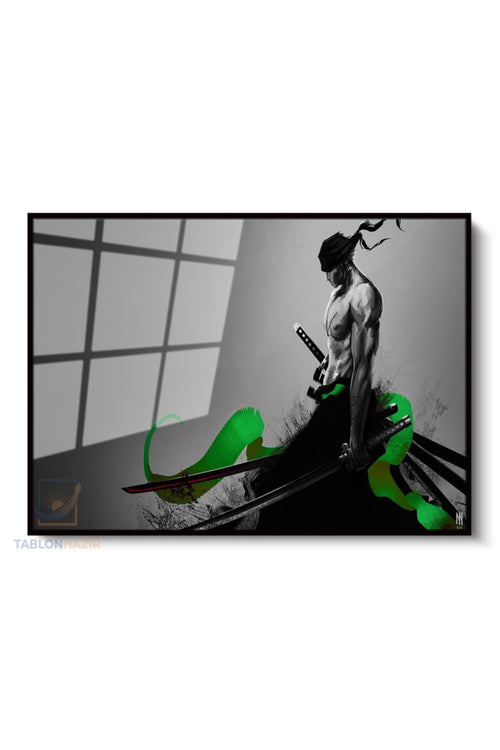 Çerçeveli Yatay Cam Tablo Salon Duvar Tablosu Yatay Cam Anime Zoro Yeni Ev Hediyesi Ofis Tablosu