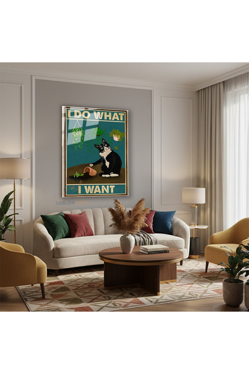 Dikey Cam Tablo Salon Duvar Tablosu Dikey Cam Komik Kkedi Gorseli Yeni Ev Hediyesi Ofis Tablosu