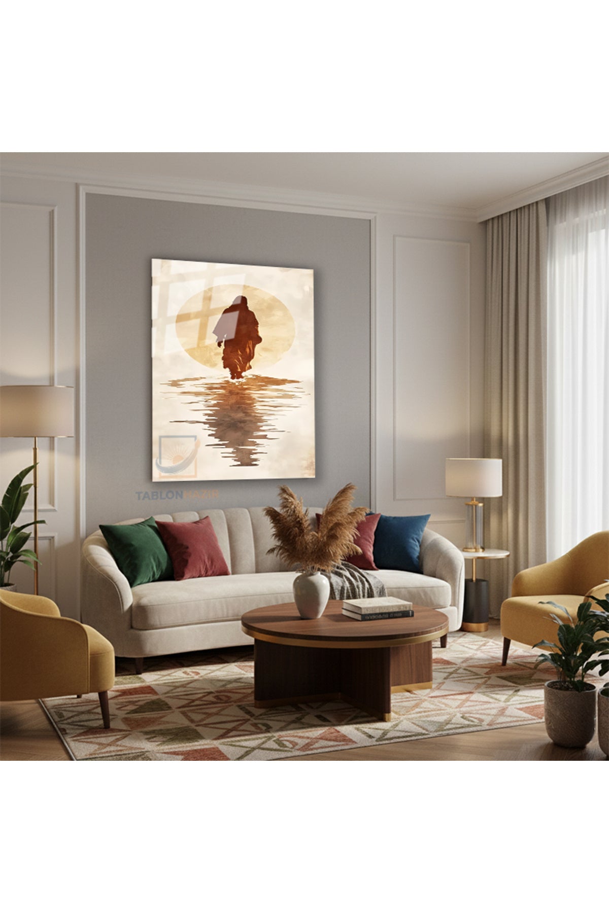 Dikey Cam Tablo Salon Duvar Tablosu Dikey Cam Isa Suyun Ustunde Yeni Ev Hediyesi Ofis Tablosu