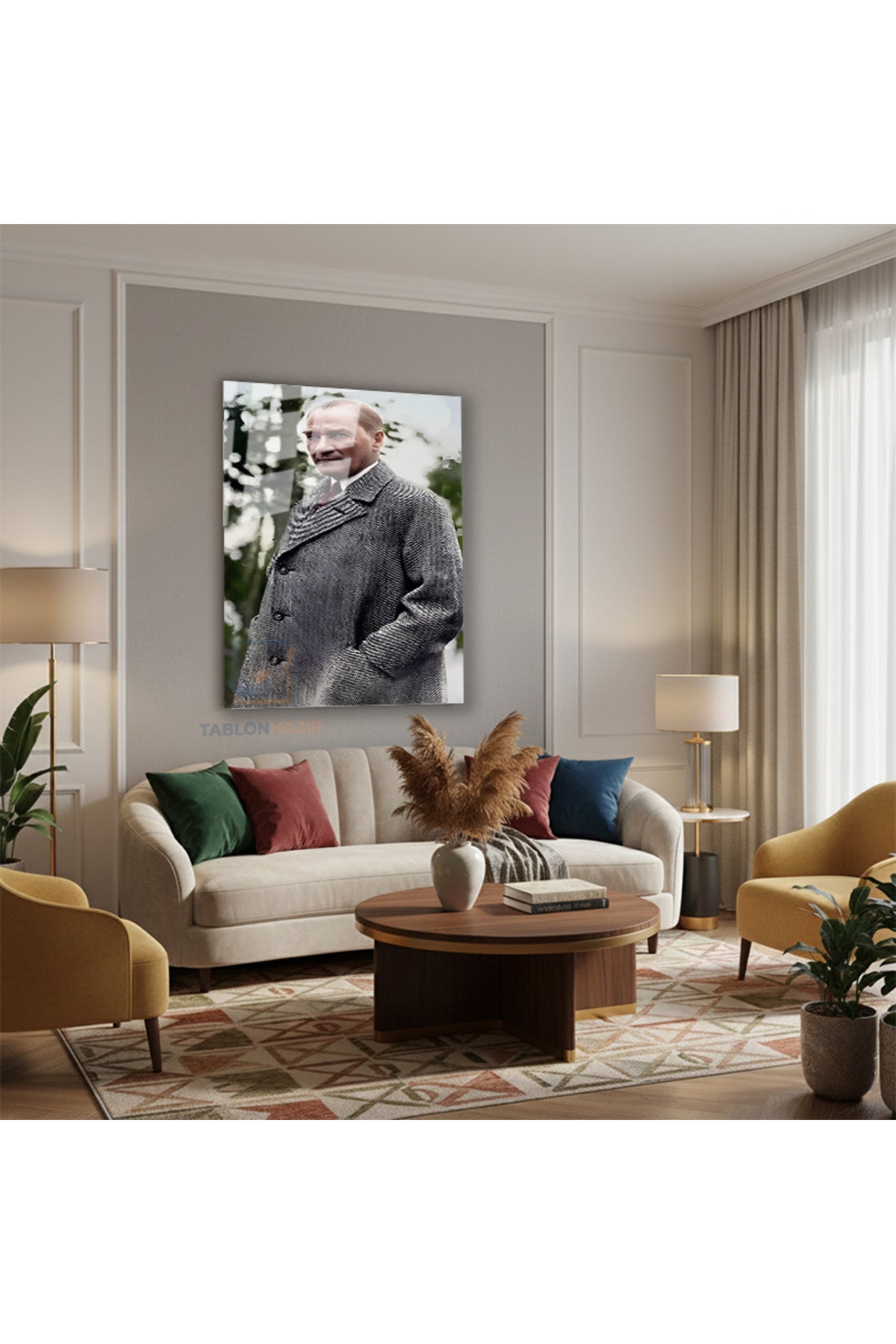 Dikey Cam Tablo Salon Duvar Tablosu Dikey Cam Ataturk Elicepte Renkli Yeni Ev Hediyesi Ofis Tablosu