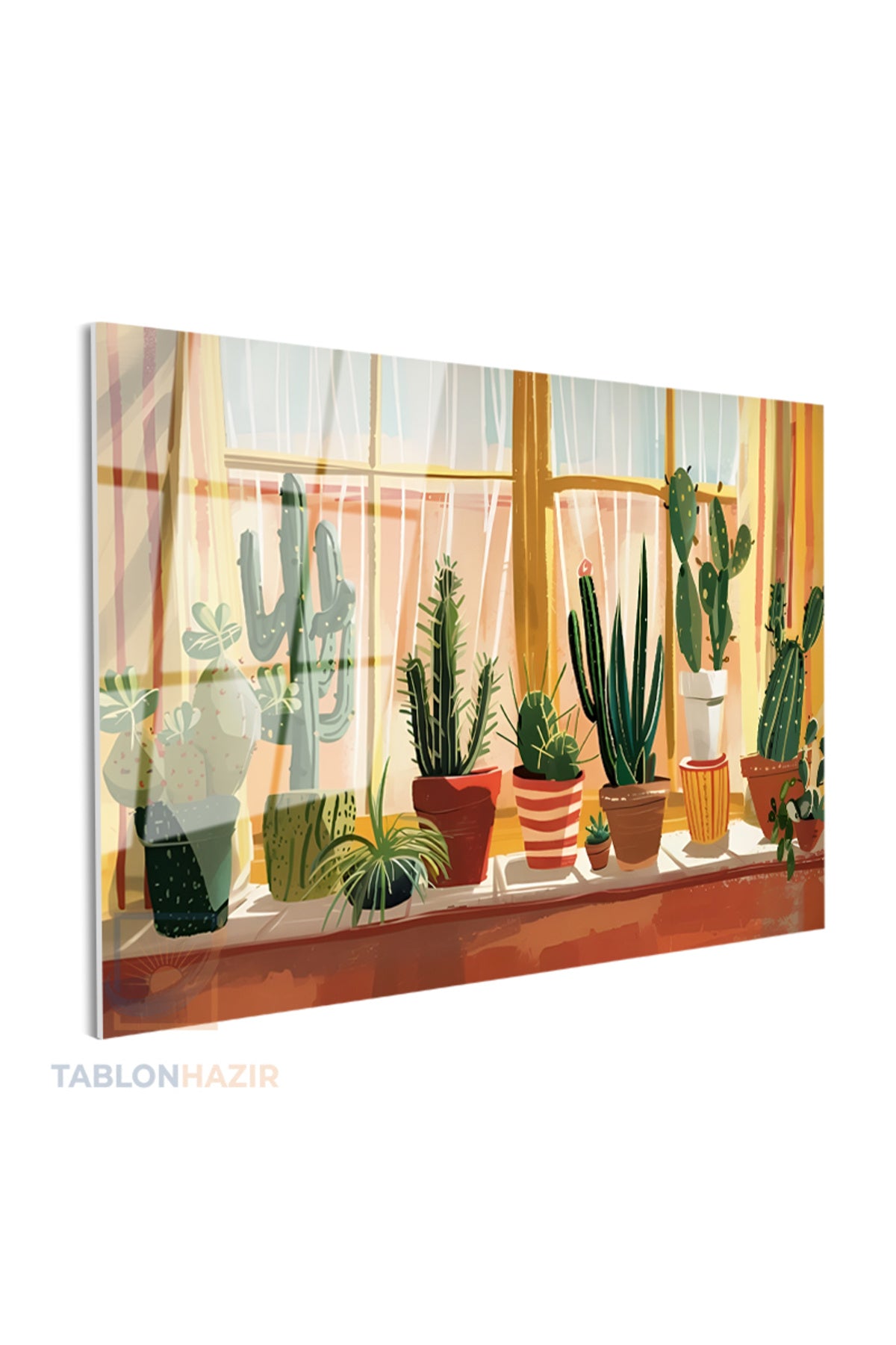 Yatay Cam Tablo Salon Duvar Tablosu Yatay Cam Saksidakikaktusler Yeni Ev Hediyesi Ofis Tablosu