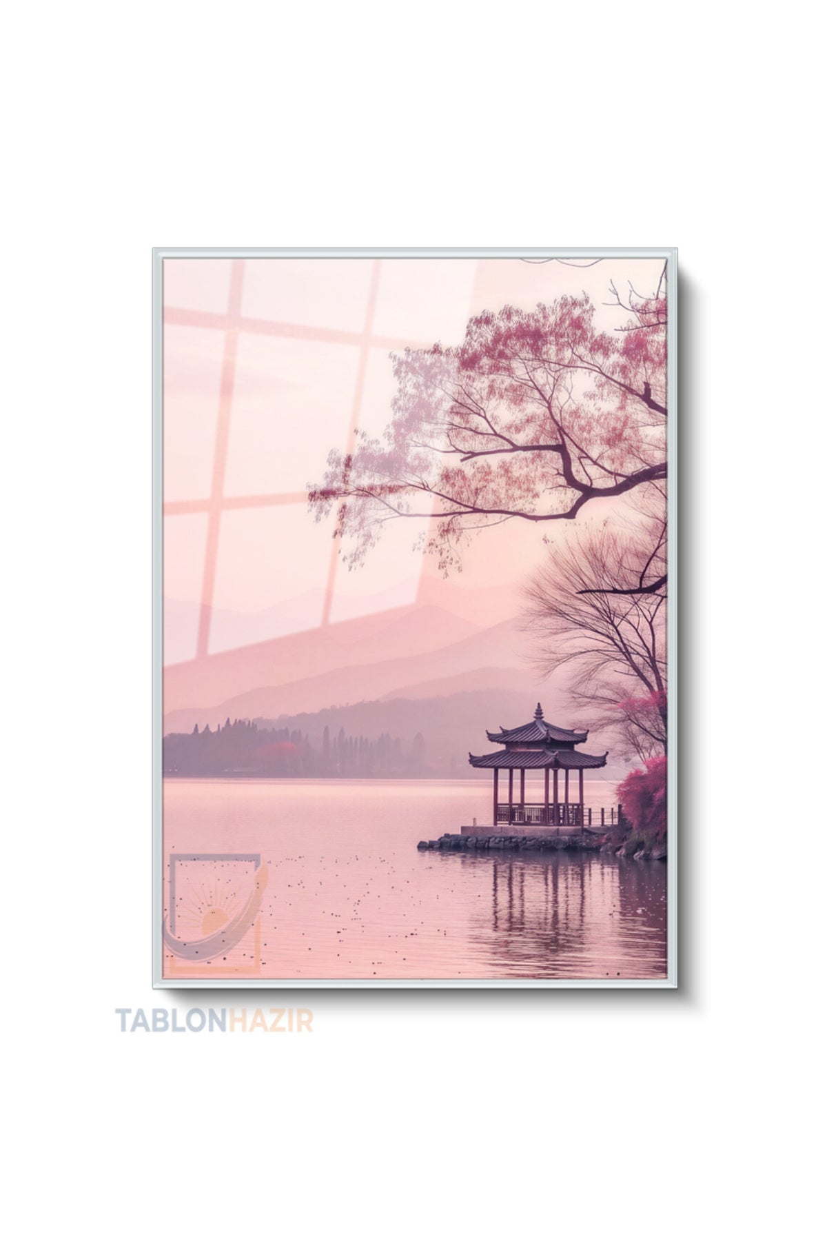 Dikey Çerçeveli Cam Japon Pembe Gokyuzu Modern Ev Dekoru Duvar Sanatı Ev Ofis Tablosu
