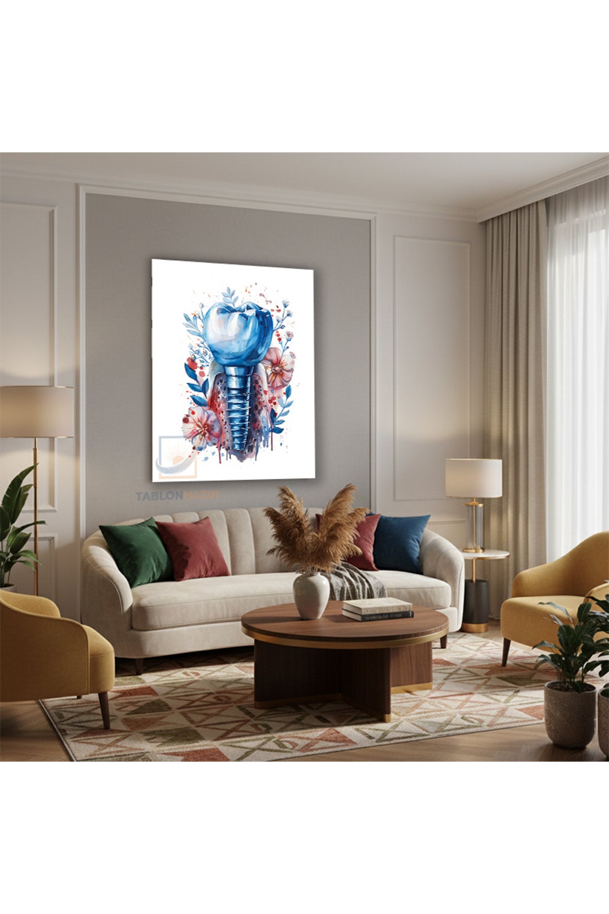 Dikey Cam Tablo Salon Duvar Tablosu Dikey Cam Klinik İmplant Yeni Ev Hediyesi Ofis Tablosu