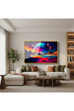 Çerçeveli Yatay Cam Tablo Salon Duvar Tablosu Yatay Cam Evren Gezegen Yeni Ev Hediyesi Ofis Tablosu