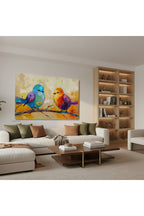 Yatay Kanvas Duvar Tablosu Turuncu Mavi Kuslar Salon Tablosu Ofis Tablosu Ev Hediyesi Dekorasyon