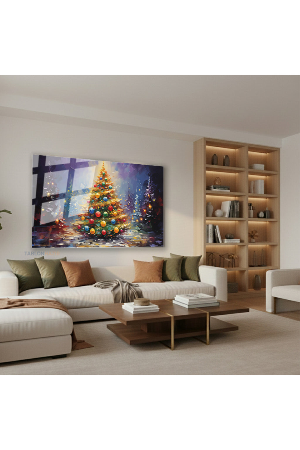 Yatay Cam Tablo Salon Duvar Tablosu Yatay Cam Yilbasiagaci Yeni Ev Hediyesi Ofis Tablosu