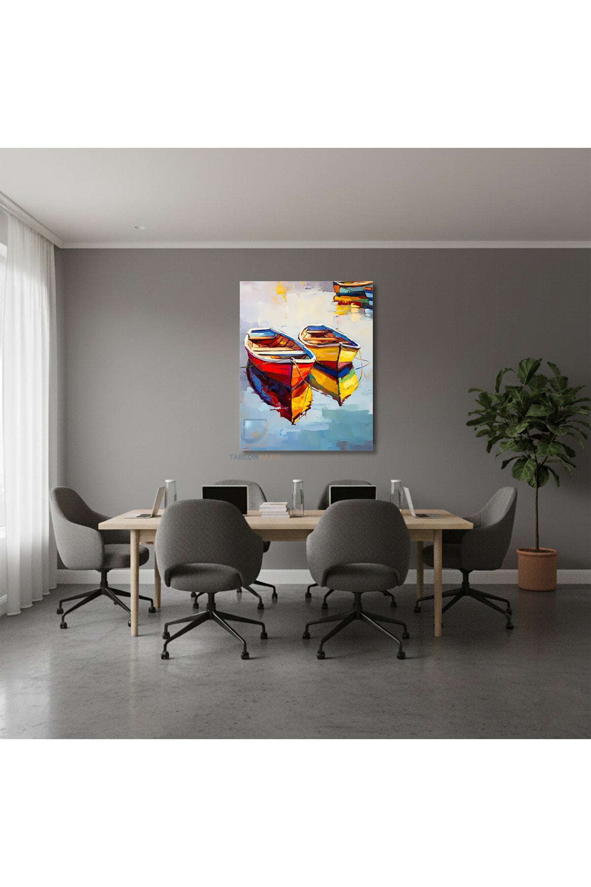 Dikey Kanvas Tablo Salon Duvar Tablosu Kirmizi Sari KAyıklar Yeni Ev Hediyesi Ofis Tablosu