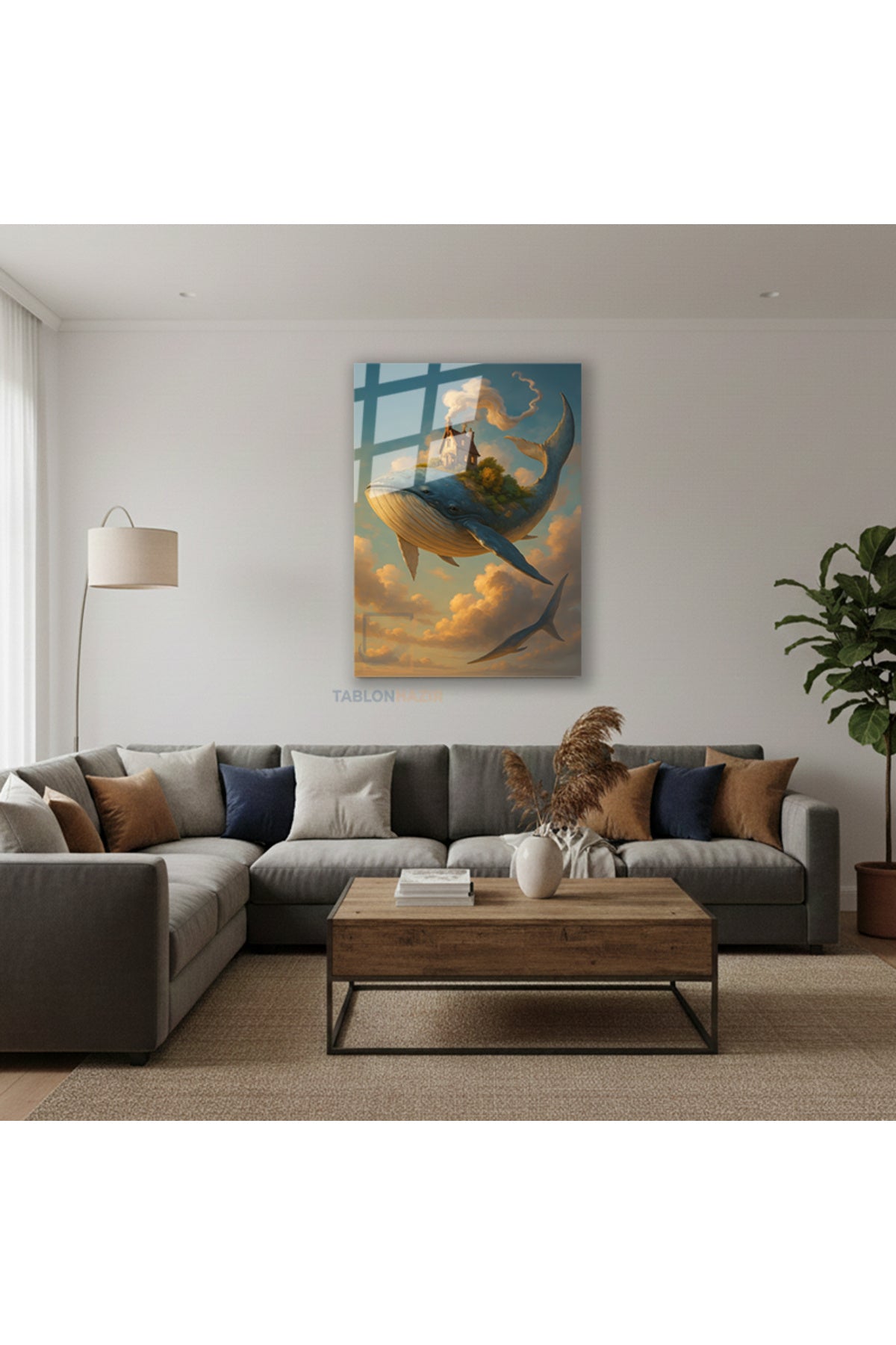 Dikey Cam Tablo Salon Duvar Tablosu Dikey Cam Ucan Balina Ev Yeni Ev Hediyesi Ofis Tablosu