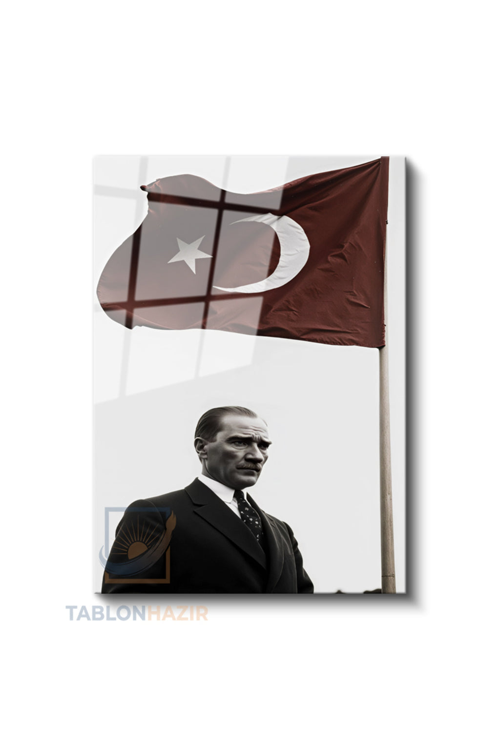Dikey Cam Tablo Salon Duvar Tablosu Dikey Cam Bayrak Ve Ataturk Yeni Ev Hediyesi Ofis Tablosu
