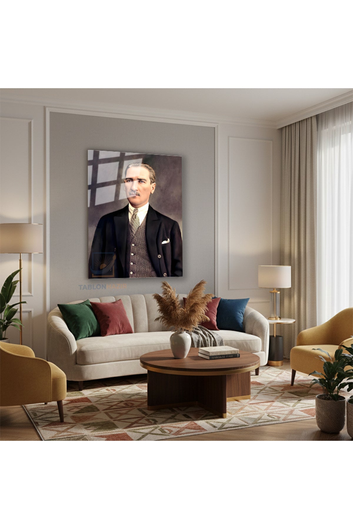 Dikey Cam Tablo Salon Duvar Tablosu Dikey Cam Ataturk Cizimi Yeni Ev Hediyesi Ofis Tablosu