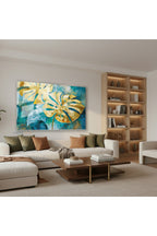 Yatay Cam Tablo Salon Duvar Tablosu Yatay Cam Altinyaprakmavi Yeni Ev Hediyesi Ofis Tablosu