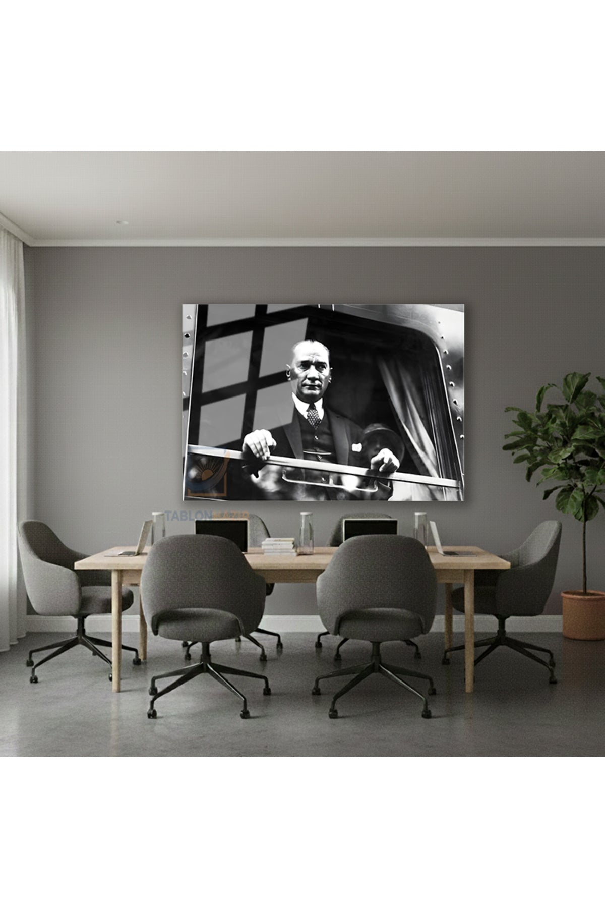 Yatay Cam Tablo Salon Duvar Tablosu Yatay Cam Ataturk Trende Yeni Ev Hediyesi Ofis Tablosu