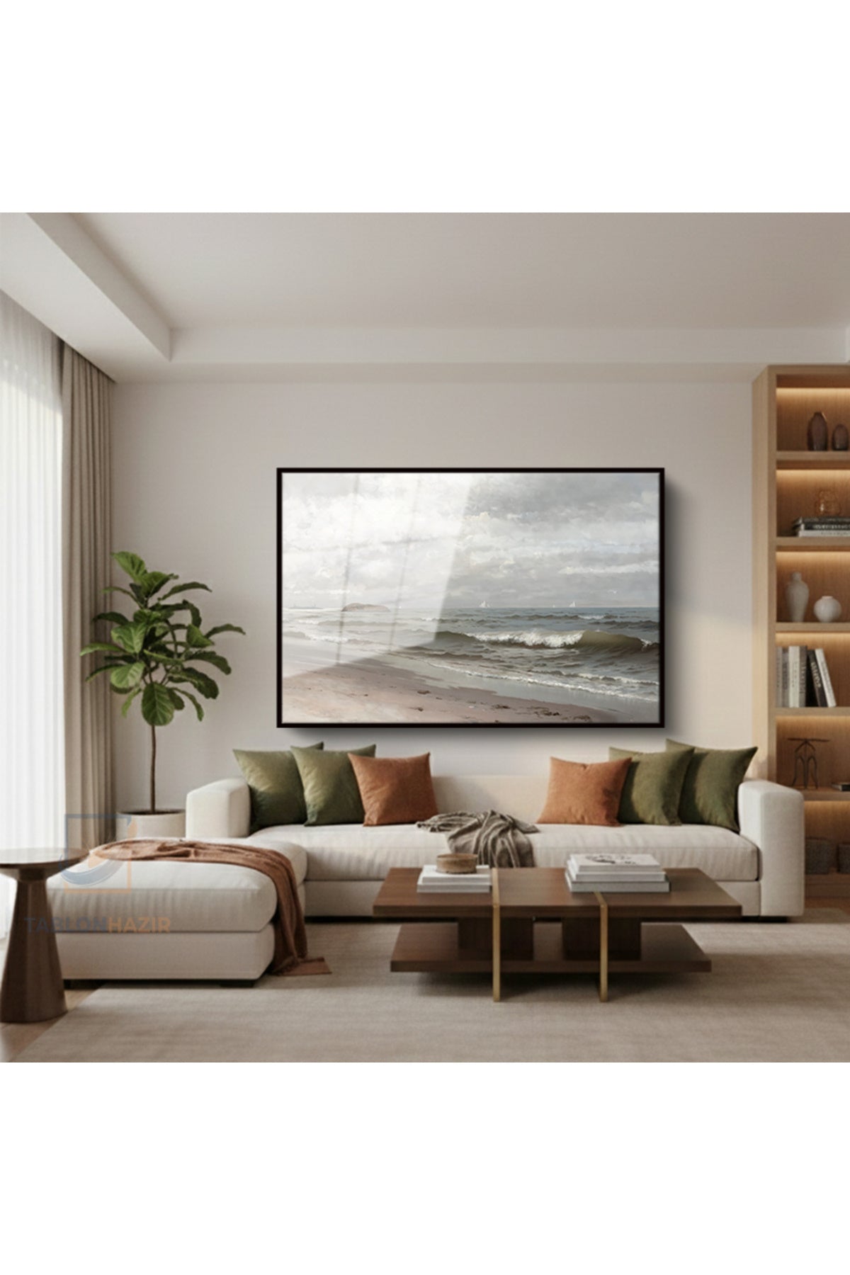 Çerçeveli Yatay Cam Tablo Salon Duvar Tablosu Yatay Cam Vintagekumsal Yeni Ev Hediyesi Ofis Tablosu