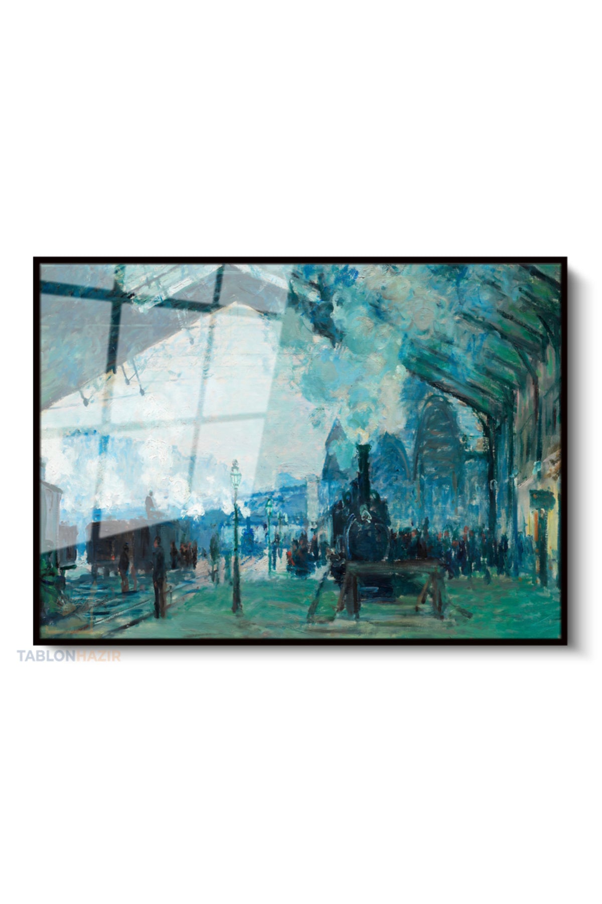 Çerçeveli Yatay Cam Tablo Salon Duvar Tablosu Yatay Cam Vintagetrenıstasyonu Ofis Tablosu