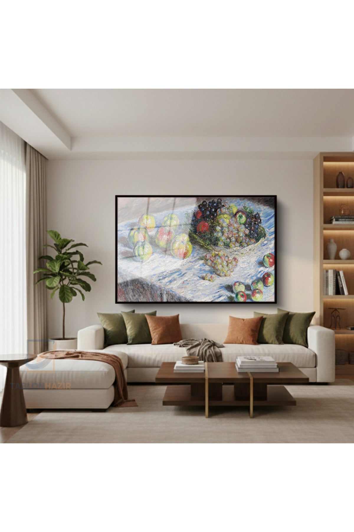 Çerçeveli Yatay Cam Tablo Salon Duvar Tablosu Yatay Cam Naturmortmeyveler2 Ofis Tablosu