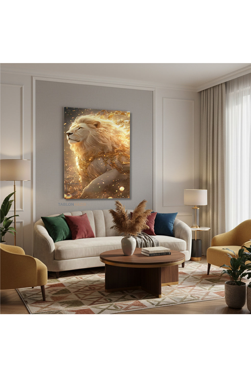 Dikey Kanvas Tablo Salon Duvar Tablosu Parildayan Aslan Yeni Ev Hediyesi Ofis Tablosu