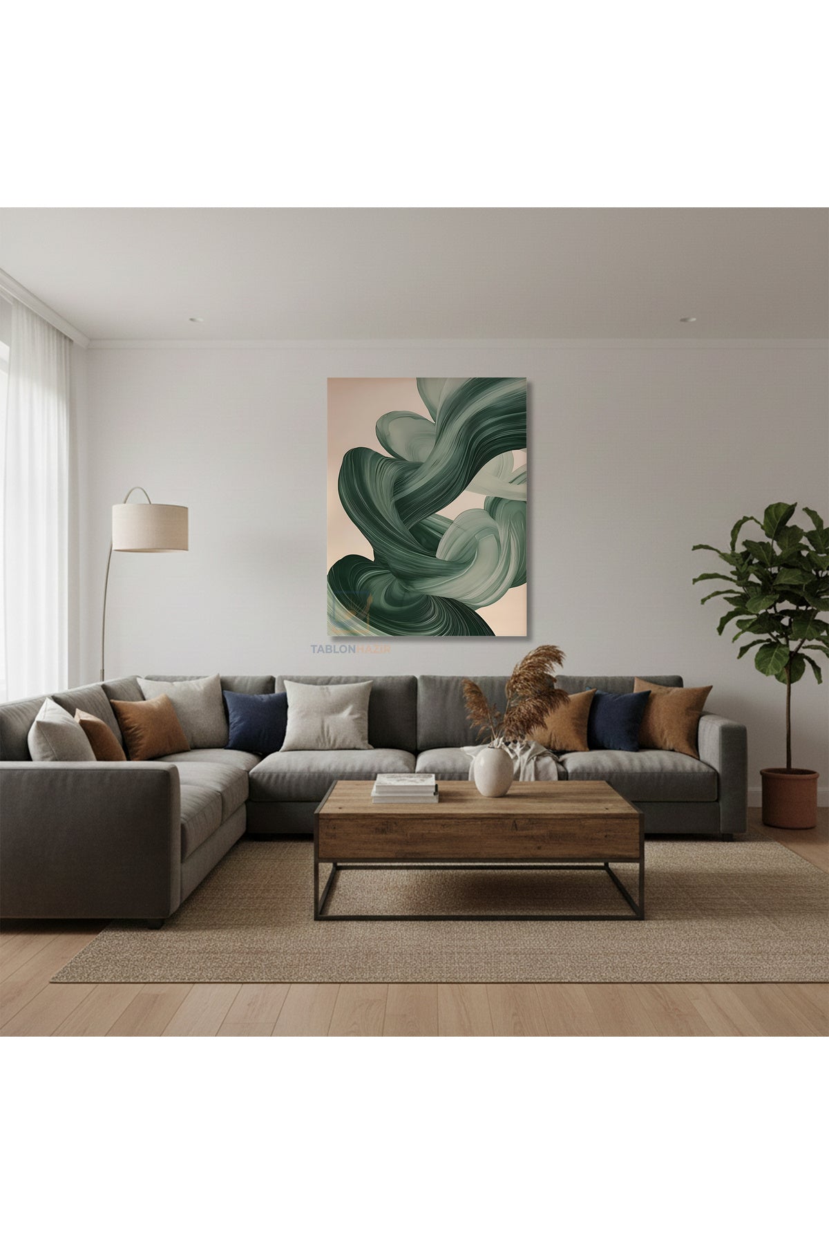 Dikey Kanvas Tablo Salon Duvar Tablosu Yesil Duman Yeni Ev Hediyesi Ofis Tablosu