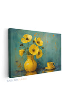 Yatay Kanvas Duvar Tablosu Sari Vazo Fincan Salon Tablosu Ofis Tablosu Yeni Ev Hediyesi Dekorasyon