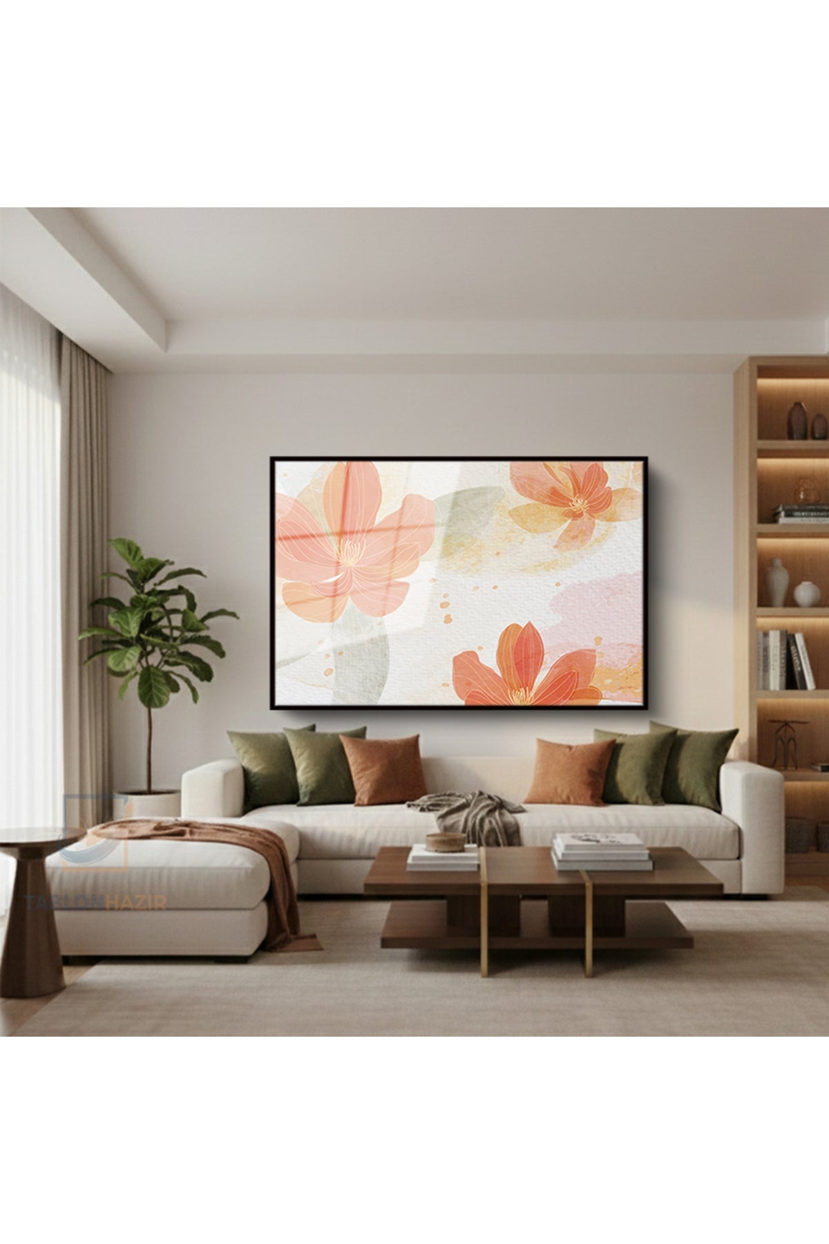 Çerçeveli Yatay Cam Tablo Salon Duvar Tablosu Yatay Cam Renklicicekler Yeni Ev Hediyesi Ofis Tablosu