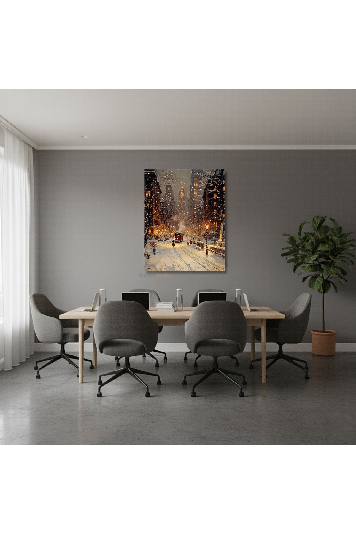 Dikey Kanvas Tablo Salon Duvar Tablosu Karlı Sehir Yeni Ev Hediyesi Ofis Tablosu