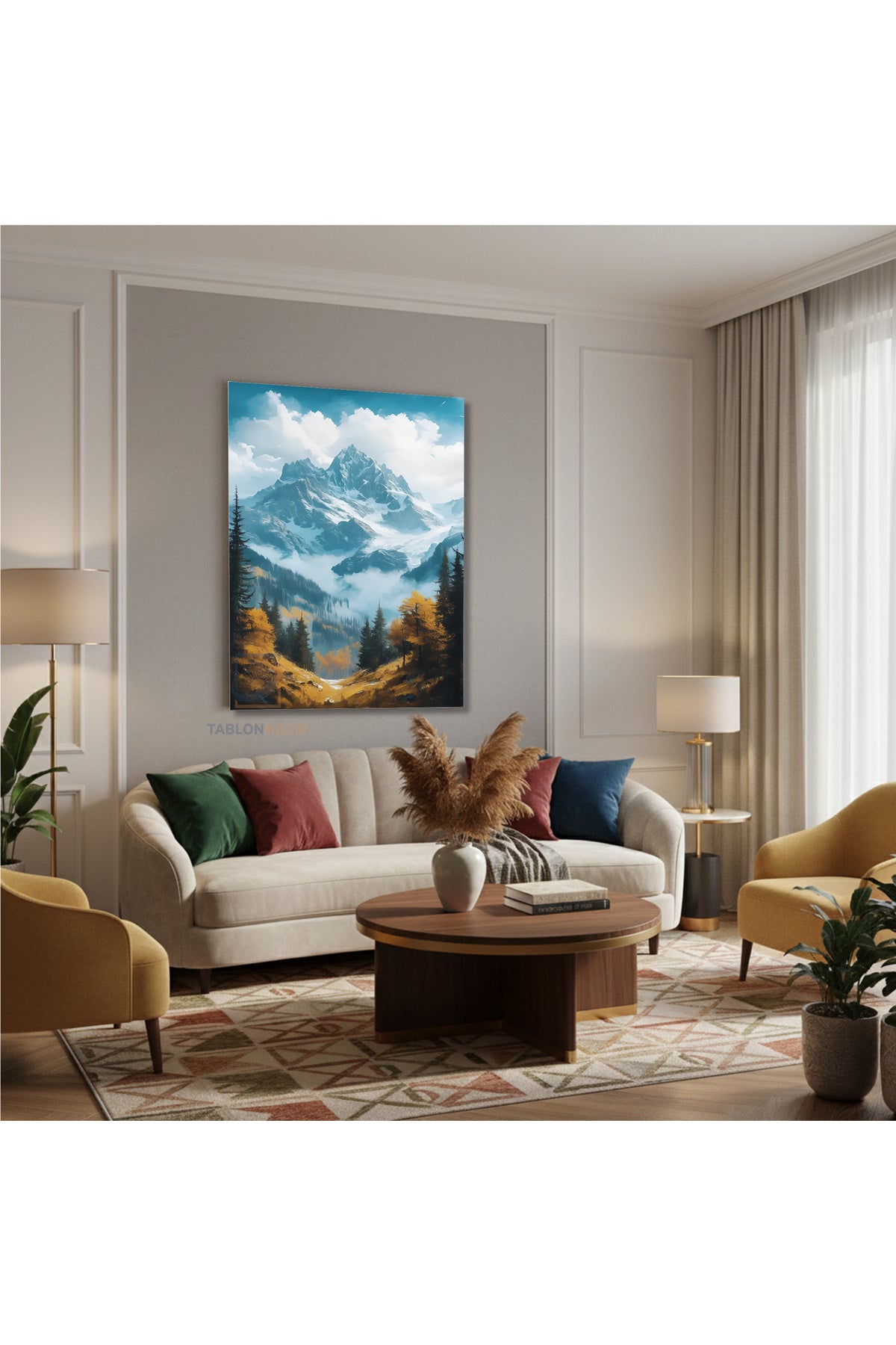 Dikey Kanvas Tablo Salon Duvar Tablosu Sisli Dag Yeni Ev Hediyesi Ofis Tablosu