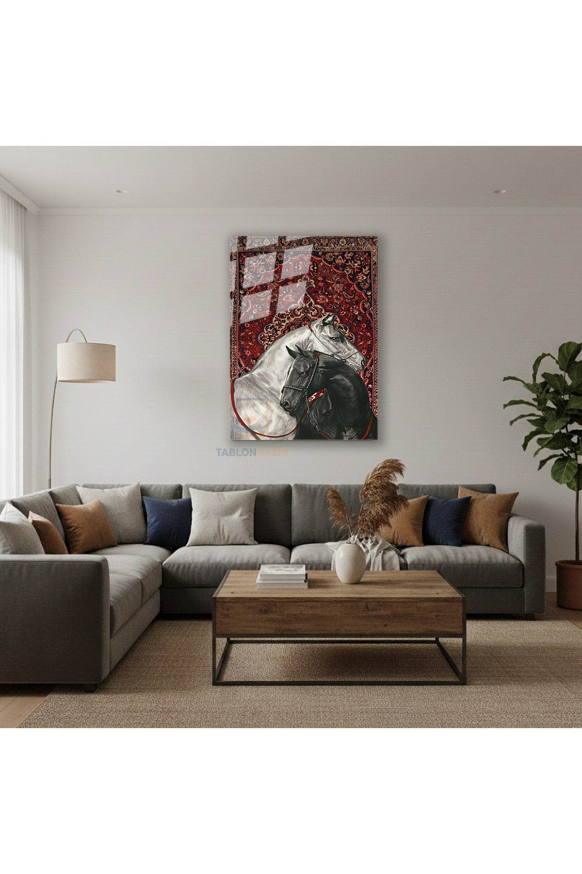 Dikey Cam Tablo Salon Duvar Tablosu Dikey Cam Siyahbeyaz At Hali Yeni Ev Hediyesi Ofis Tablosu