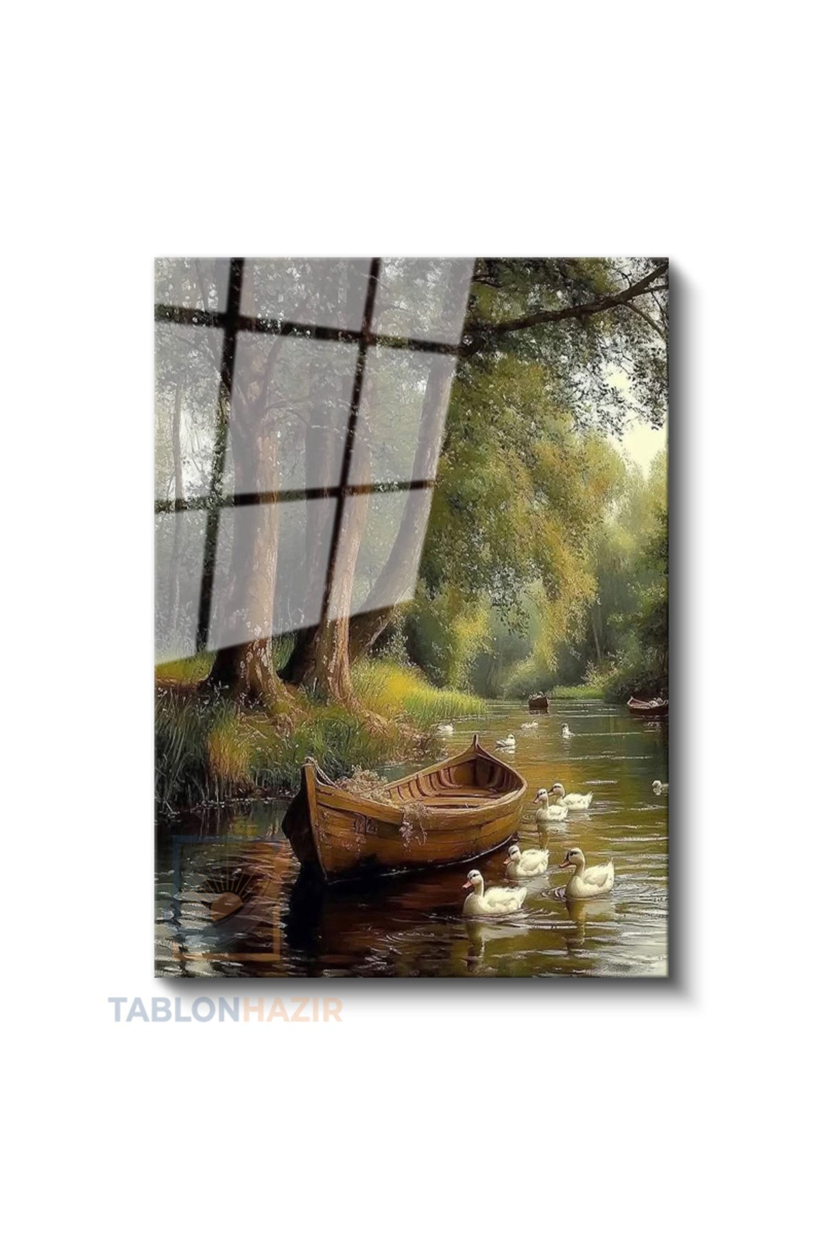 Dikey Cam Tablo Salon Duvar Tablosu Dikey Cam Göldeki Kugular Yeni Ev Hediyesi Ofis Tablosu