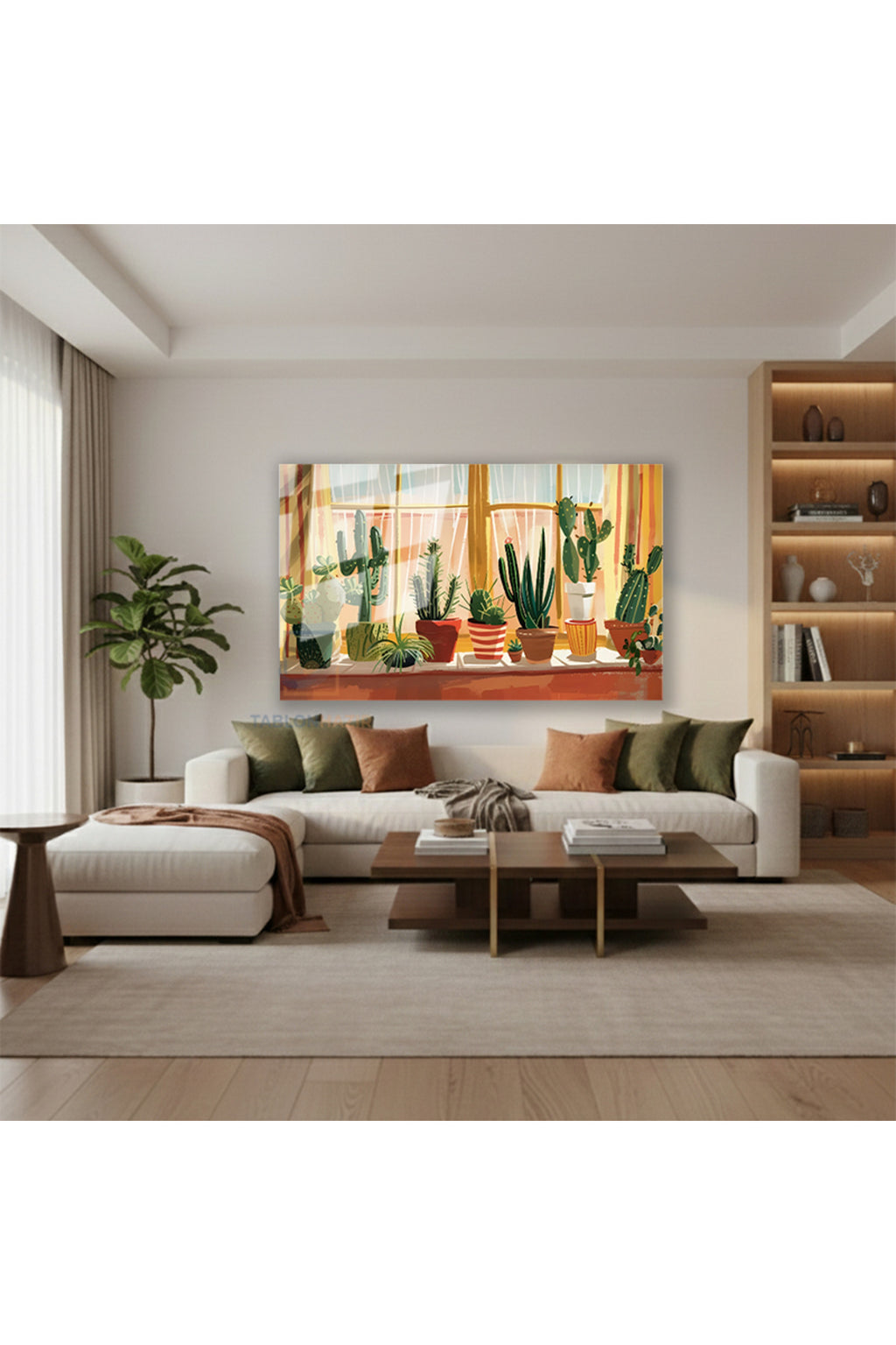 Yatay Cam Tablo Salon Duvar Tablosu Yatay Cam Saksidakikaktusler Yeni Ev Hediyesi Ofis Tablosu