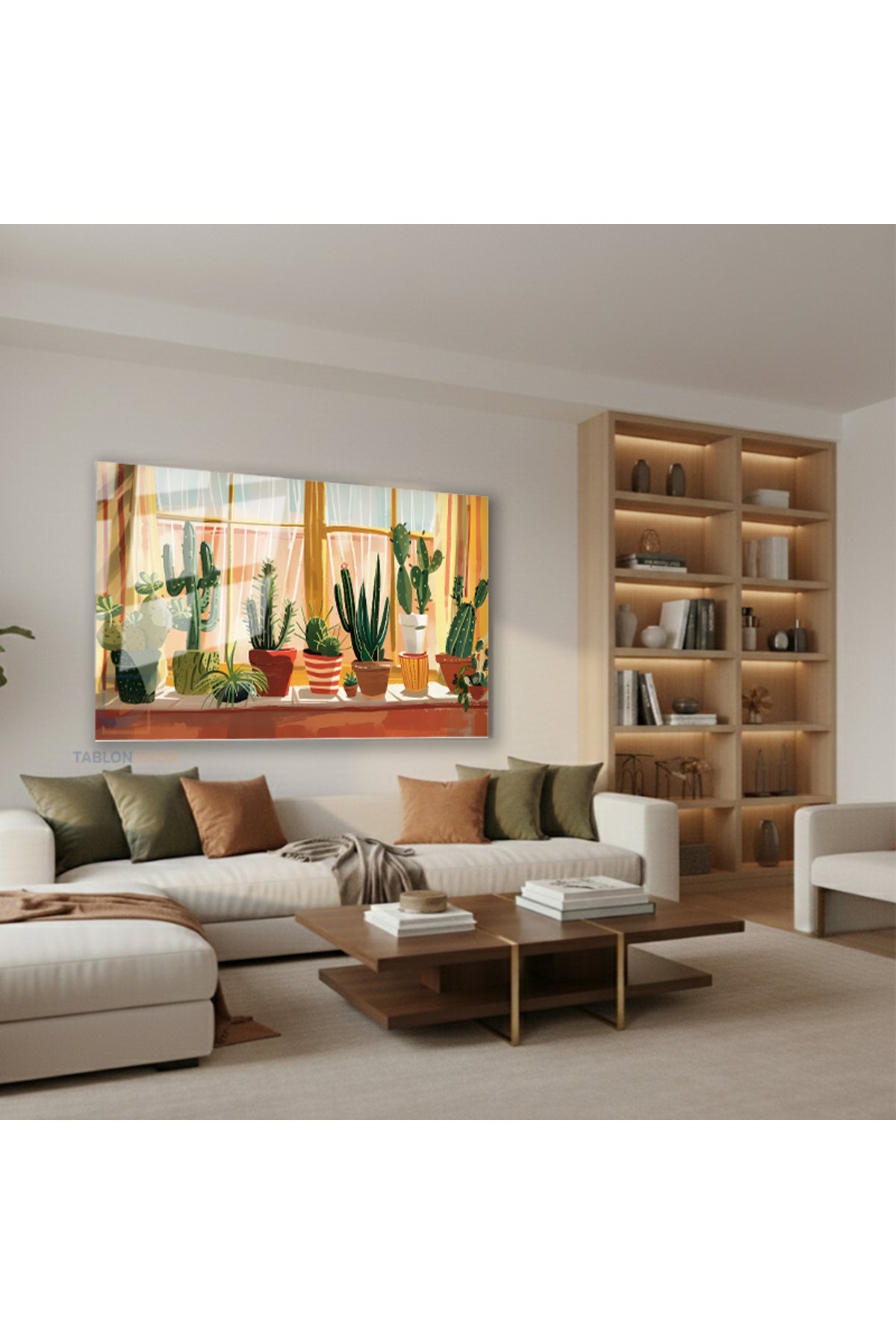 Yatay Cam Tablo Salon Duvar Tablosu Yatay Cam Saksidakikaktusler Yeni Ev Hediyesi Ofis Tablosu