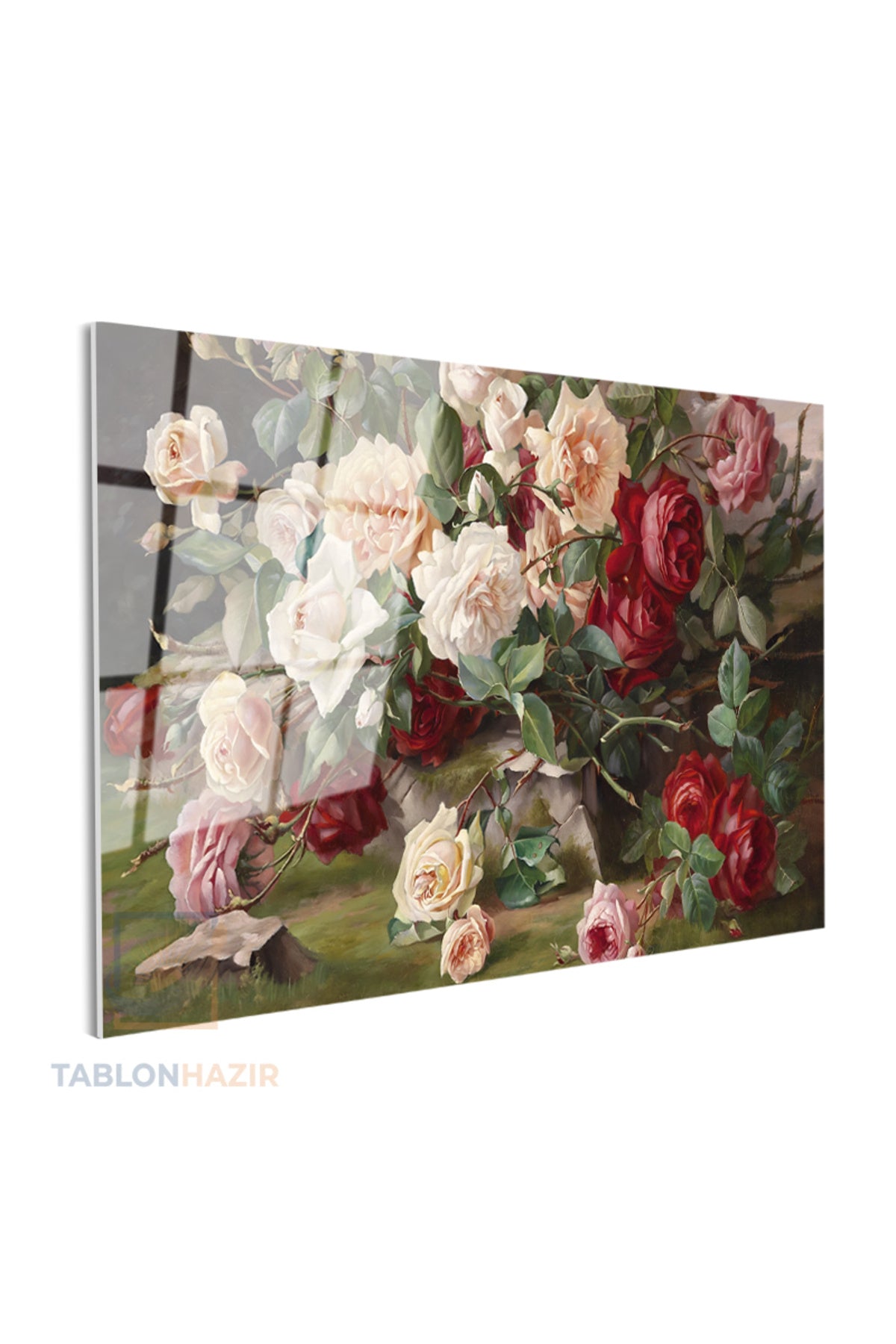 Yatay Cam Tablo Salon Duvar Tablosu Yatay Cam Pembe Kirmizi Guller Yeni Ev Hediyesi Ofis Tablosu