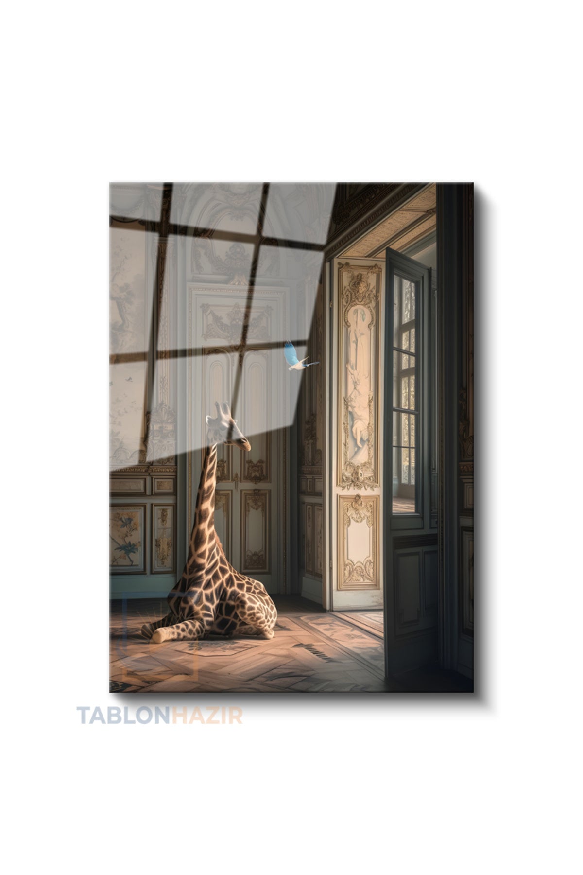 Dikey Cam Tablo Salon Duvar Tablosu Dikey Cam Zurafa Kus Antik Yeni Ev Hediyesi Ofis Tablosu