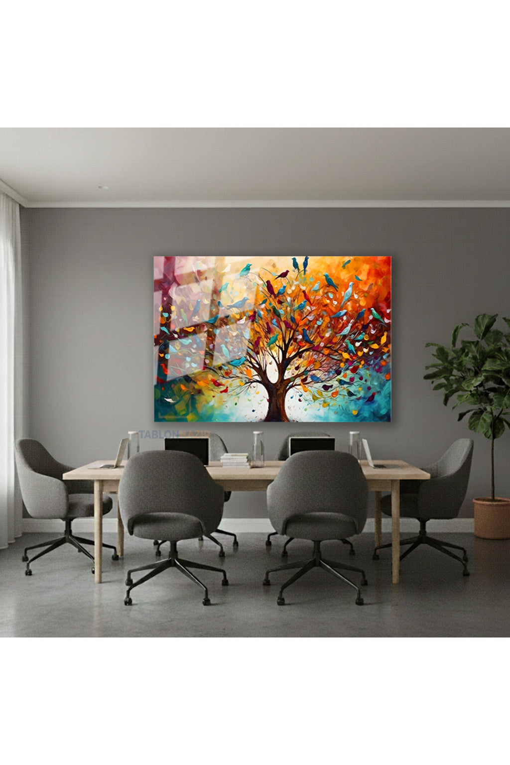 Yatay Cam Tablo Salon Duvar Tablosu Yatay Cam Hayatagacivekuslar Yeni Ev Hediyesi Ofis Tablosu