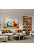 Yatay Cam Tablo Salon Duvar Tablosu Yatay Cam Turuncu Mavi Kuslar Yeni Ev Hediyesi Ofis Tablosu