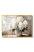 Çerçeveli Yatay Cam Tablo Salon Duvar Tablosu Yatay Cam Vazodabeyazcicekler Ofis Tablosu