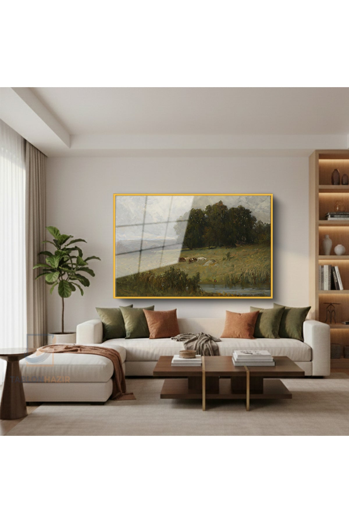 Çerçeveli Yatay Cam Tablo Salon Duvar Tablosu Yatay Cam Yesildogamanzarasi5 Ofis Tablosu