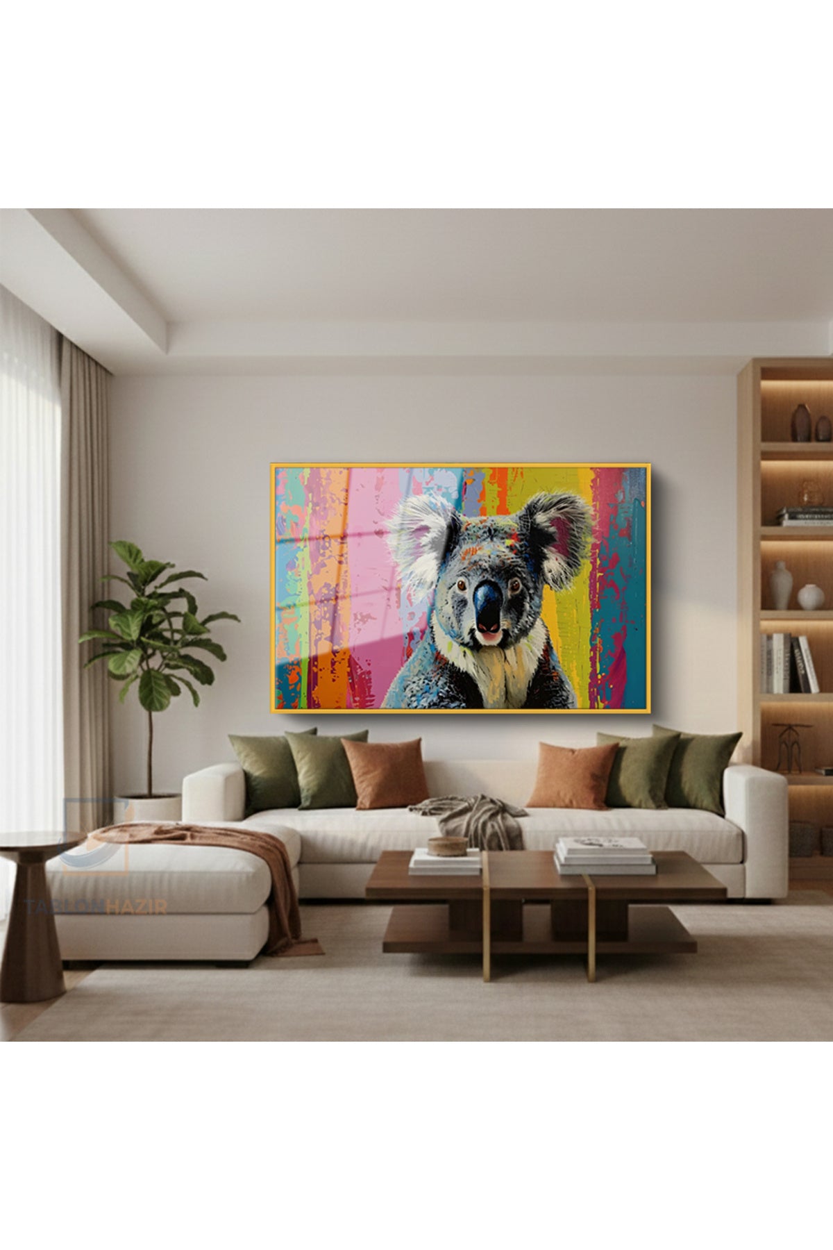 Çerçeveli Yatay Cam Tablo Salon Duvar Tablosu Yatay Cam Renklikoala Yeni Ev Hediyesi Ofis Tablosu