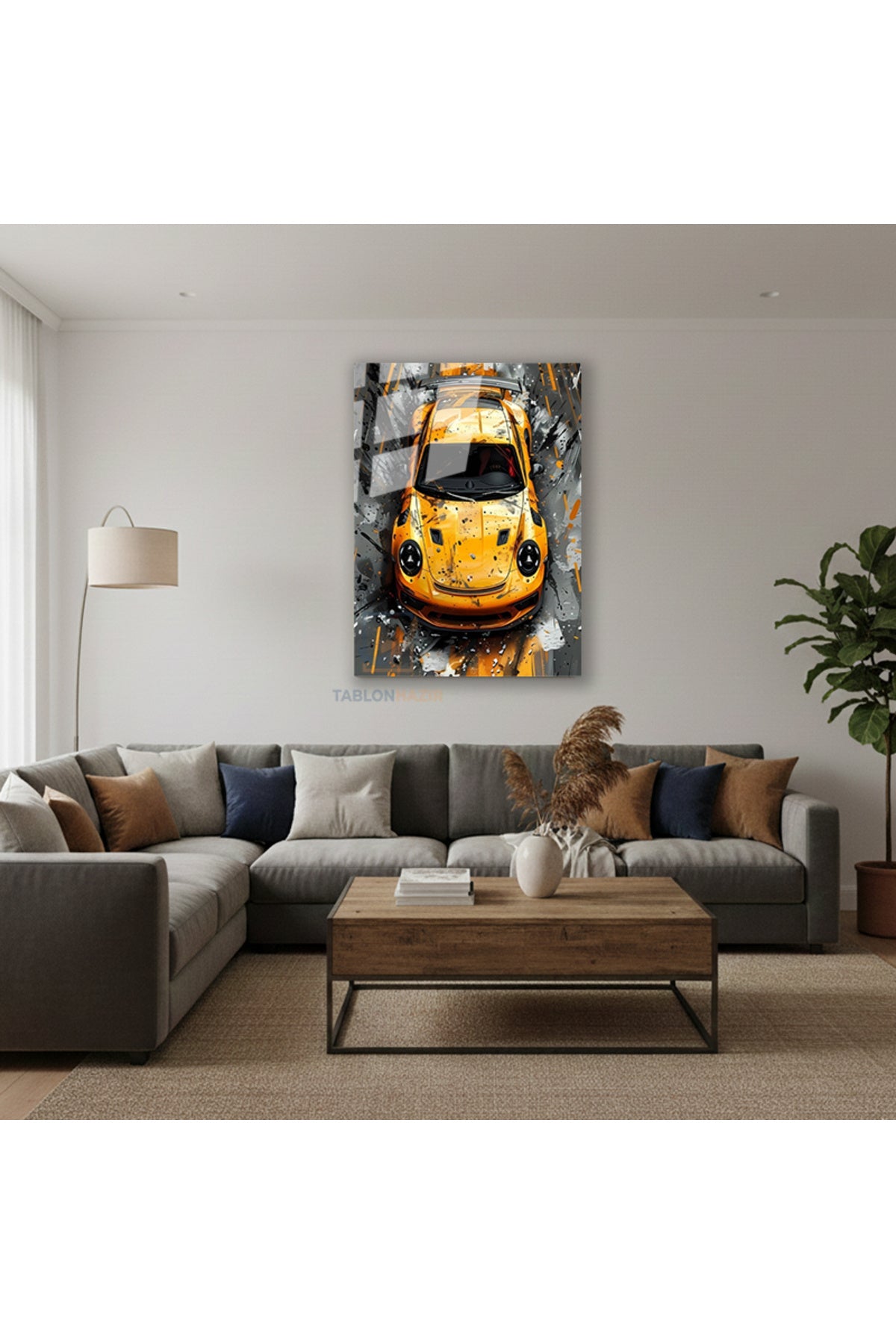 Dikey Cam Tablo Salon Duvar Tablosu Dikey Cam Sarıaraba Yeni Ev Hediyesi Ofis Tablosu