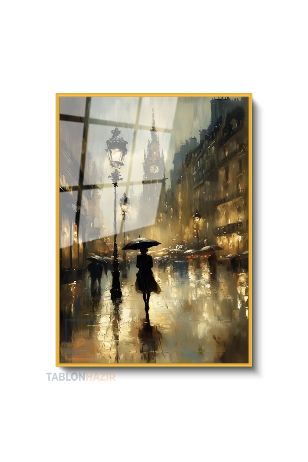 Dikey Çerçeveli Cam Yagmurlu Sehir Modern Ev Dekoru Duvar Sanatı Ev Ofis Tablosu